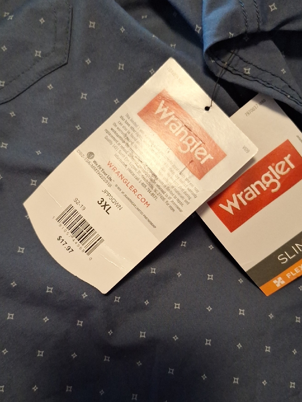 3XL-Blue Long-Sleeve Button Down Shirt-2 Pockets-Small Diamond Print-NWT - Picture 7 of 7